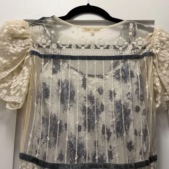 LoveShackFancy Floral Lace Gown with Blue Accents Slip - Picture 5 of 5